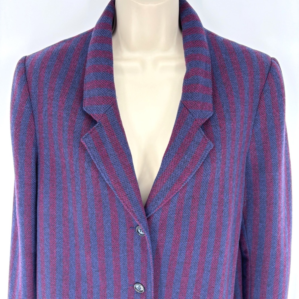 Koret Career Vintage Wool Blend Striped Longline Coat Purple Magenta Women Sz L